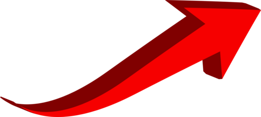 A vibrant red curved arrow pointing upwards on transparent background