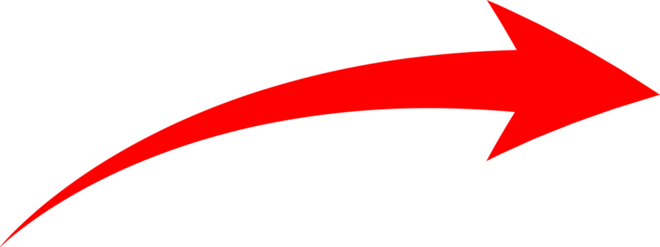 A vibrant red curved arrow pointing to the right on transparent background - Powered by Adobe