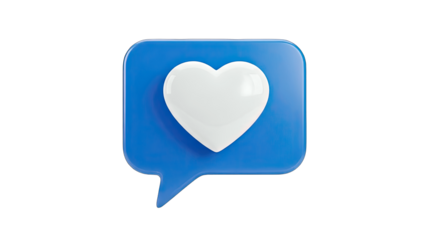 3D Blue Speech Bubble with White Heart Icon on transparent background
