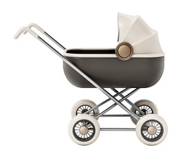 Retro baby stroller on transparent background. 3D illustration