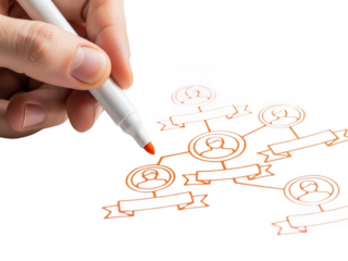 Hand drawing a flowchart with a marker on transparent background