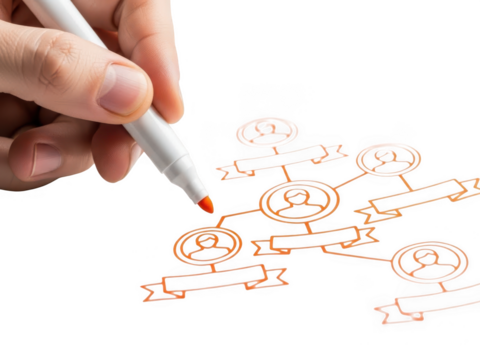 Hand drawing a flowchart with a marker on transparent background - Powered by Adobe