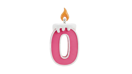 Pink Number 0 Birthday Candle with Orange Flame