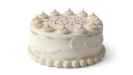 Cream birthday cake with sprinkles isolated on white