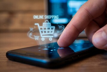 Human Hand Tapping Smartphone Screen for Online Shopping