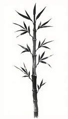 A single, strong bamboo stalk painted in bold black ink on a plain background, representing resilience,  stalk,  minimalist