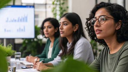 Fototapeta premium Diverse businesswomen listening attentively during corporate presentation