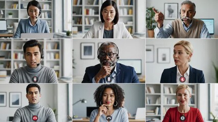 Diverse group of people on a video conference call on their computers in an office - Powered by Adobe