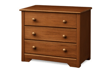 Wooden dresser offering three storage drawers for home bedroom or living room organization, transparent background