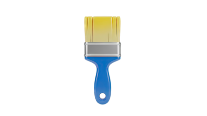 Blue handled paint brush with yellow bristles