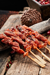 Charcoal-grilled chicken and bone skewers