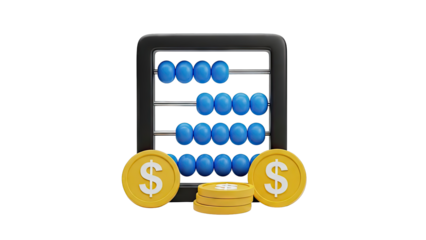 Abacus and Gold Coins with Dollar Signs