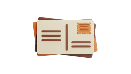 3D Icon of Stacked Postcards with Stamp