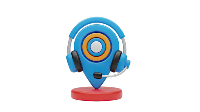 3D Location Pin with Headphones Icon - Powered by Adobe