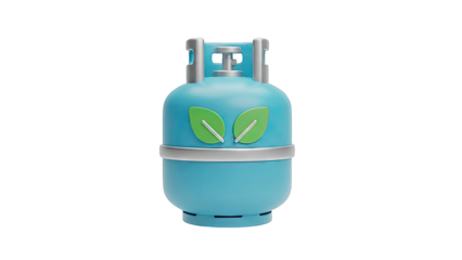 Blue gas cylinder with green leaf logo