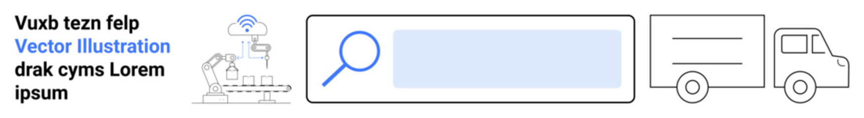 Logistics, delivery, technology, search optimization, data analysis, supply chain. Search icon, truck and connected elements. Logistics and delivery with search optimization