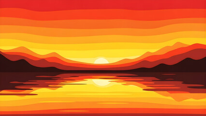 Fototapeta premium Abstract Sunset Over Water with Layered Hills sunrise