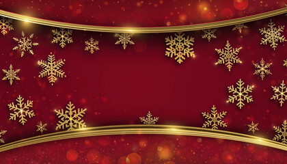 Golden Snowflakes on Red Background with Glittering Effect