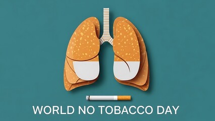 World no tobacco day concept with lungs shaped like cigarettes against a teal background, promoting antismoking awareness