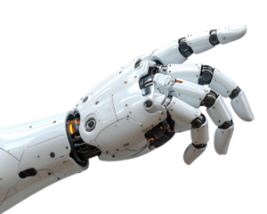  White cyborg robotic hand pointing his finger - 3D rendering isolated on free PNG ba