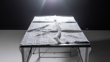 massage table with white towel under bright light