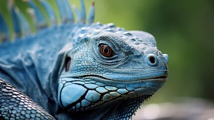 Obraz premium Close-Up Portrait of a Striking Blue Iguana with Textured Scales and Intense Gaze