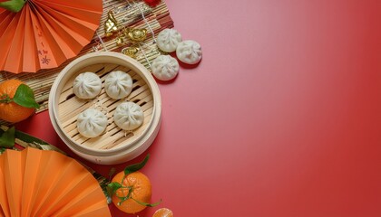 Chinese New Year Dumplings with Oranges and Fans