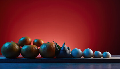 Fresh Oranges and Leaves on a Wooden Board