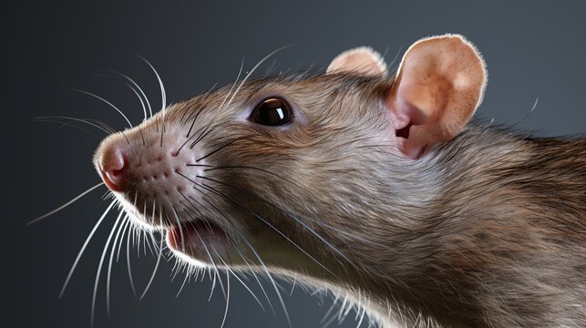 Close-up Profile of a Brown Rat with Long Whiskers and Alert Eye in Side View