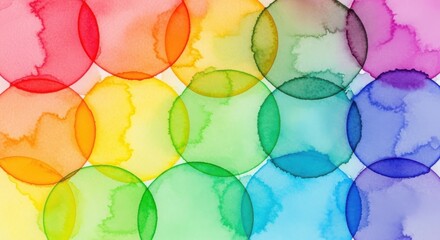 Vibrant rainbow colored watercolor circles art