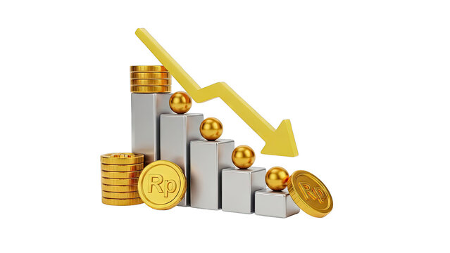 Declining Financial Chart with Coins and Downward Arrow