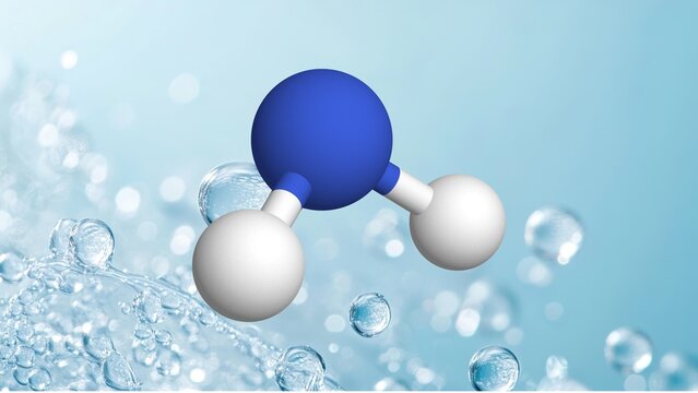 Chemistry backgrounds, chemical bonds and molecular structure of water concept with H2O plastic model molecule (oxygen in red and hydrogen in white)