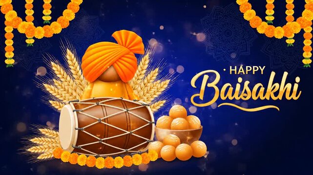 Happy Baisakhi Celebration Dhol Turban Harvest Festival Background