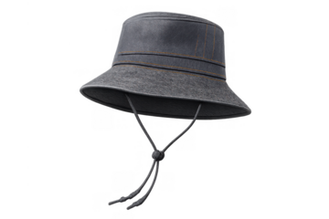 Grey bucket hat featuring a drawstring for active outdoor recreation and casual fashion headwear protection