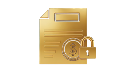 Golden Document with Dollar Sign and Lock Icon