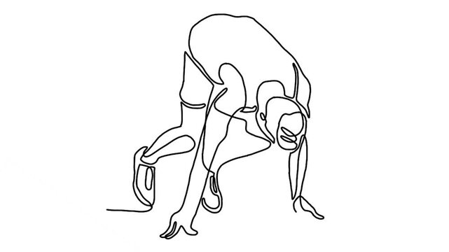 continuous line animation of young man athlete runner focus sprint run