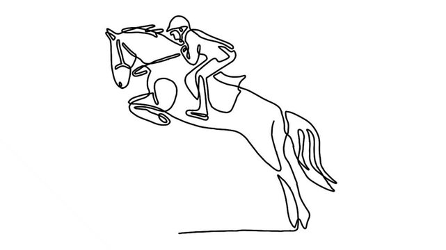 continuous line animation of horse rider man in jumping action