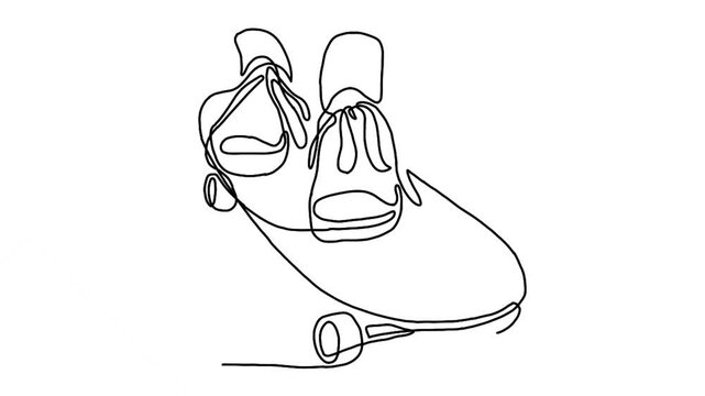 continuous line animation of skateboarder riding skate 