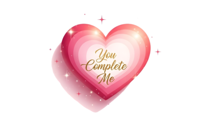 Valentine's day pink heart with 'you complete me' text on isolated on transparent background