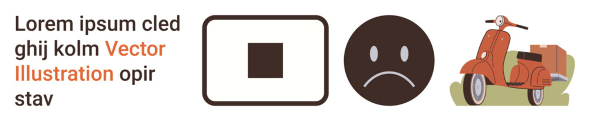 Fototapeta premium Communication, emotions, retro culture, transportation, design elements, media. A combination of text, simple icons and a classic orange scooter. Communication and emotions through icons