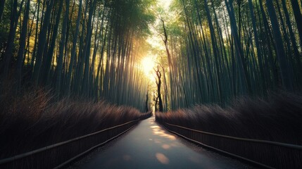 Sunlit Bamboo Forest Pathway