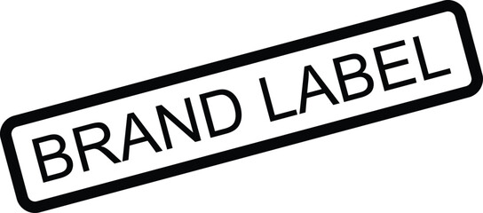 Minimalist vector graphic of a "BRAND LABEL" sign, symbolizing identity and marketing.