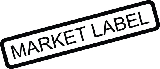 Market label vector graphic in black and white, suitable for business, sales, and retail environments.