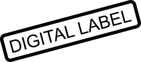 Digital label stamp graphic with black border and text on white background