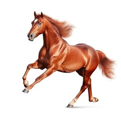 Obraz premium Energetic Chestnut Arabian Horse Galloping Gracefully on White Studio Background