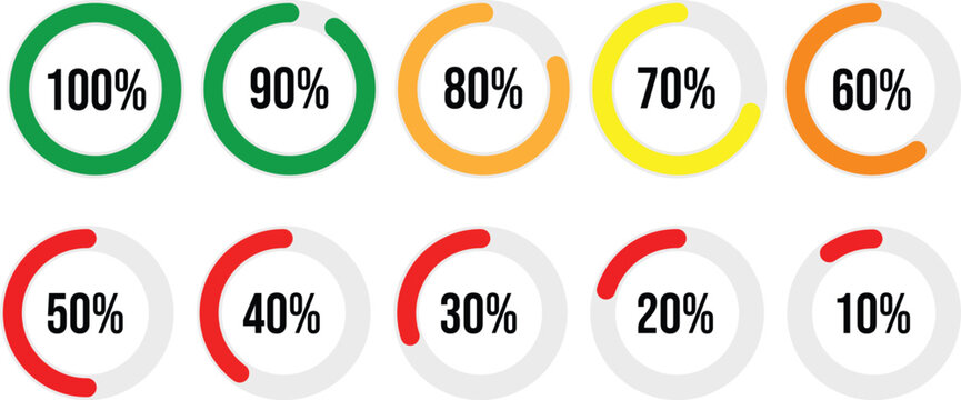 Vector Loading Progress Bar Icons Set - Percentage Circle Indicators (10% to 100%)