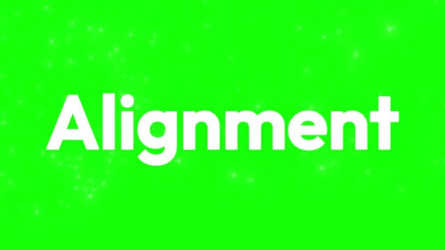 Animated text overlay featuring the word alignment appearing over a vibrant green screen background with spectacular celebratory fireworks bursting in various colors across the frame.