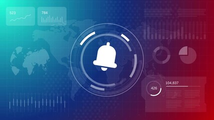 System notification and emergency alert concept with bell icon on futuristic digital data dashboard - Powered by Adobe
