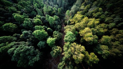 Aerial Perspective of Lush Forest Canopy with Clear Pathways and Untouched Zones under Warm Studio Lighting - Dreamy Minimal Composition Shot