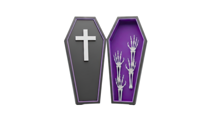 Halloween Coffins with Skeleton Hands and Cross
